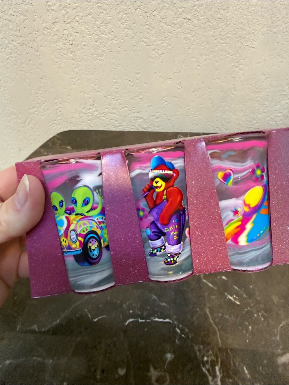 SOLD Colorful Lisa Frank 90s Glitter Shot Glass Set Handmade
